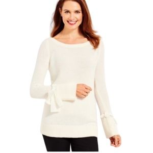 Talbots Cream Boatneck Ribbon Cuffs Sweater- Size Large